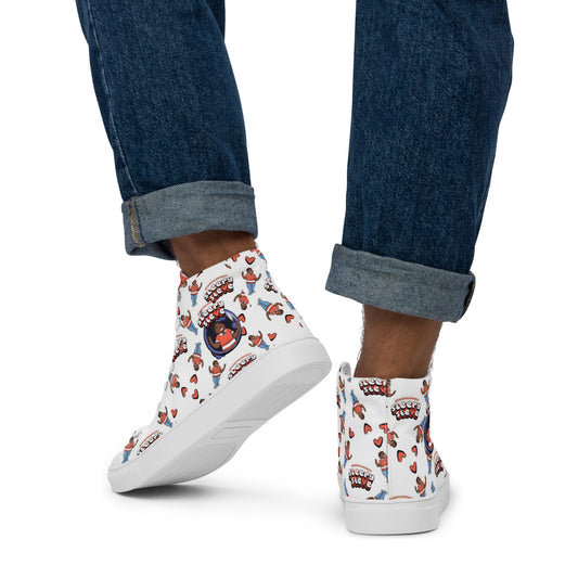 Sleepy Steve All Over Print Men’s High Top Canvas Shoes (Red Tongue)