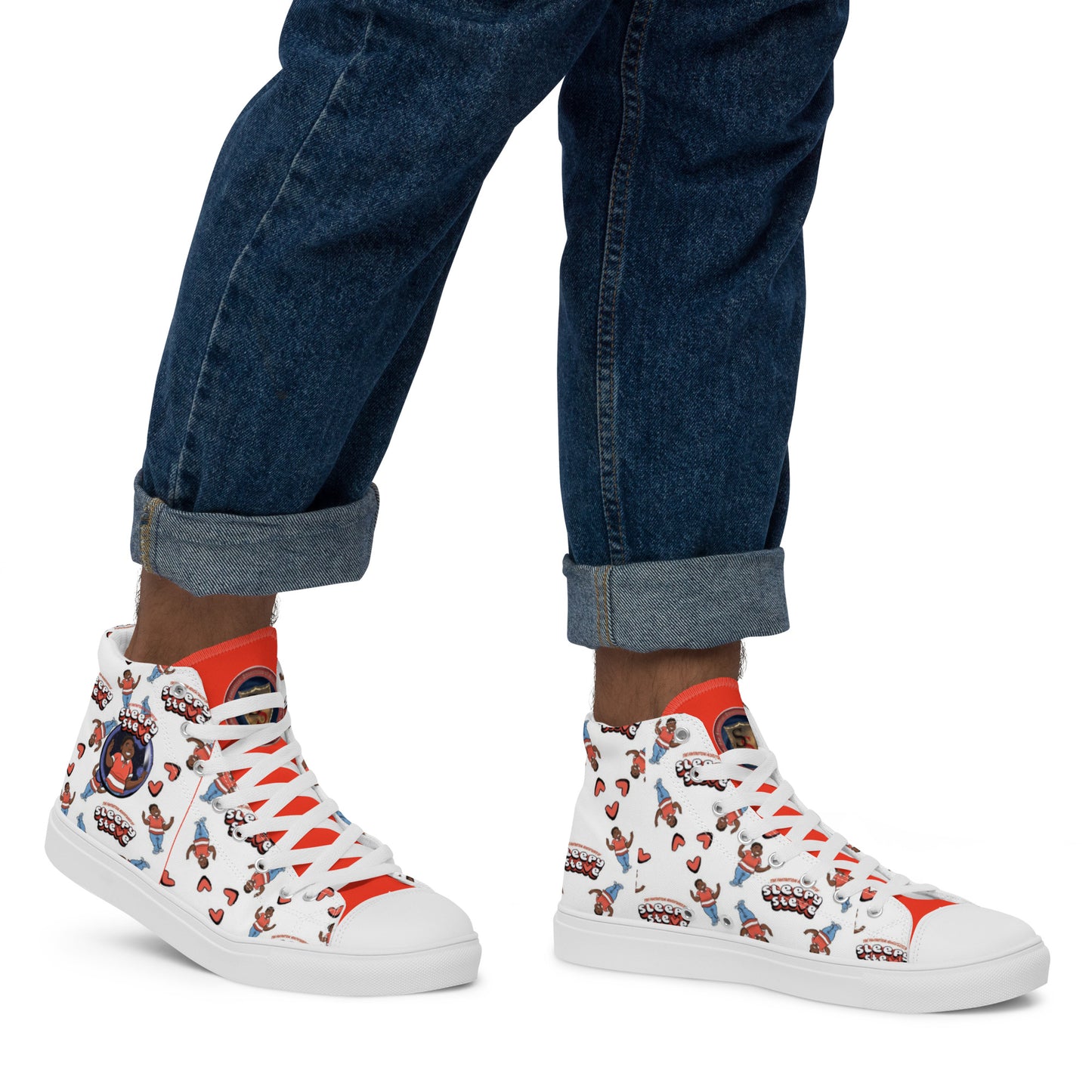 Sleepy Steve All Over Print Men’s High Top Canvas Shoes (Red Tongue)